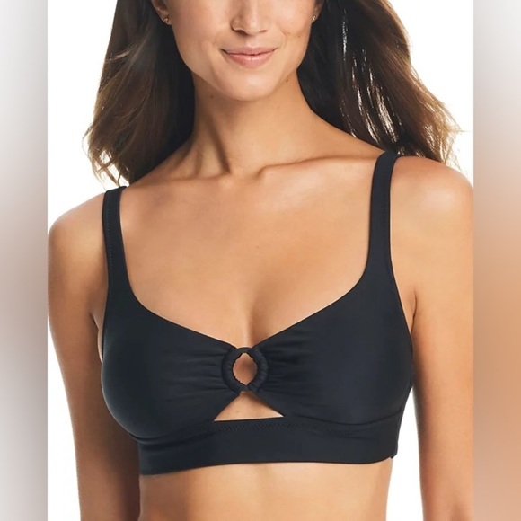 Bar III Black Ring Detail Tie Back Bikini Swim Top Size M NWT - Picture 1 of 3